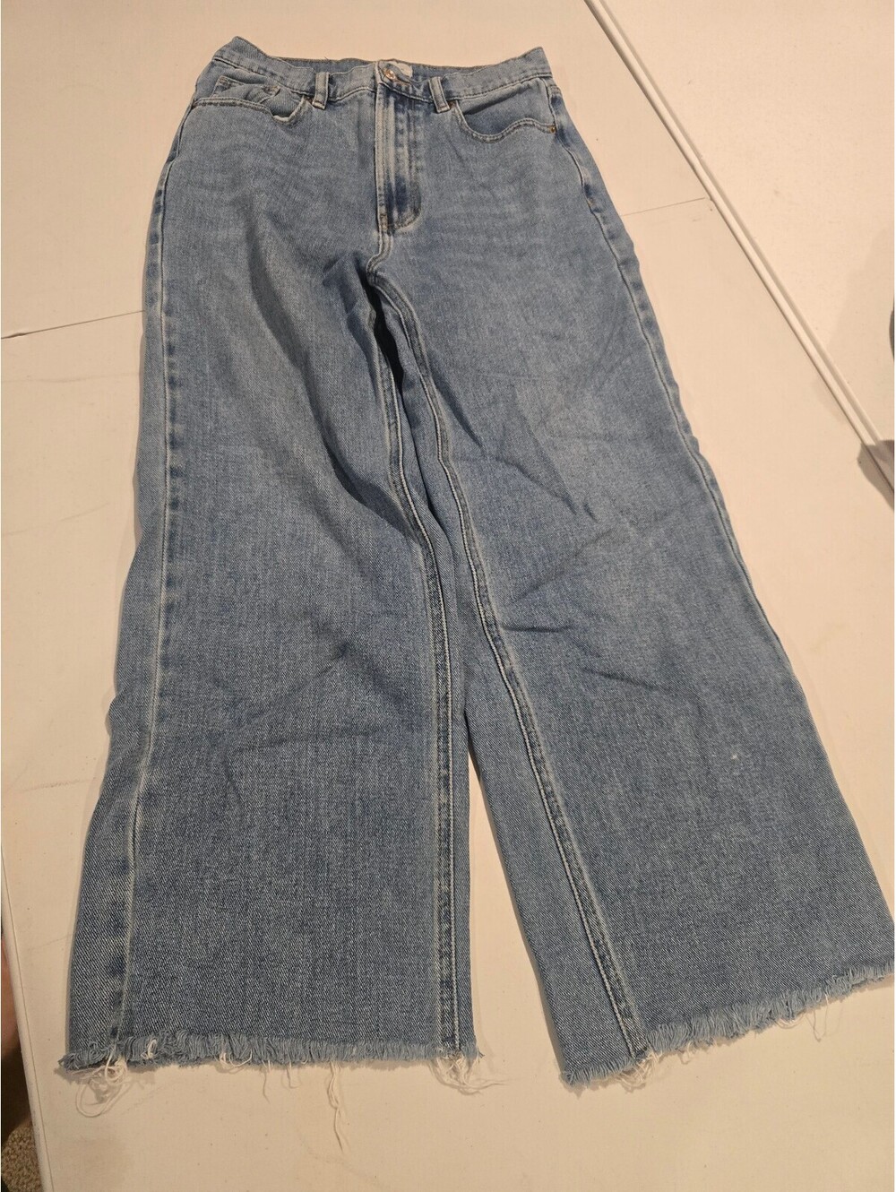 PACSUN Wide-Leg Light Blue Denim Jeans with Raw Hem